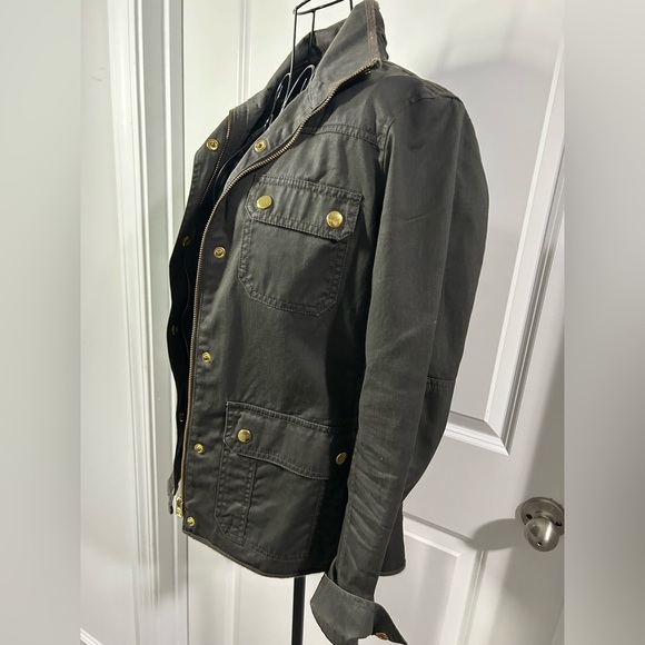 J. Crew Women's Resin Coated Dark Olive Twill Jacket - Picture 3 of 5